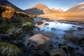 Owl River bed near Mt. Asgard in remote arctic valley, Akshayuk Pass, Nunavut. Beautiful arctic landscape in the early