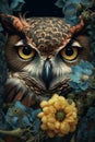 Owl's Gaze: A Fusion of Spring Bloom and Wisdom