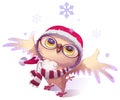 Owl Santa Claus in red hat and striped scarf celebrating Christmas