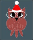 Owl in Santa Clauss hat, a flat style