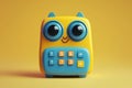 Owl-shaped calculator with a friendly smile on a yellow background, adding a playful and educational touch