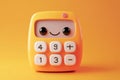 Owl-shaped calculator with a friendly smile on a yellow background, adding a playful and educational touch