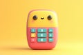 Owl-shaped calculator with a friendly smile on a yellow background, adding a playful and educational touch