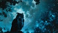 Owl Silhouette Double Exposure under a Starlit Night Sky