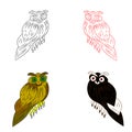 Owl silhouette-drawing in four copies, on a white background.