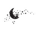 Owl silhouette on moon, vector. Moon with stars, illustration. Wall art design, wall artwork, wall decals