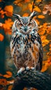 An owl sitting on a branch in the fall Royalty Free Stock Photo