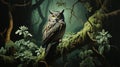 An owl sitting on a branch in a forest Royalty Free Stock Photo