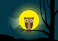 Owl sitting on a tree branch background of the moonlight