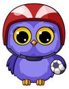 Owl soccer player. Cartoon sport bird mascot