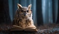 Owl With Spectacles Reading Book In Forest For School Education Royalty Free Stock Photo