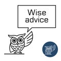 Owl with speech bubble line style illustration.