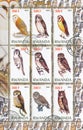 Owl stamp printed by Rwanda Royalty Free Stock Photo
