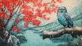 Owl Standing Near Spring Water With Risograph Ra 8600 Texture Royalty Free Stock Photo