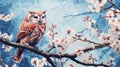 Owl Standing Near Spring Water With Risograph Ra 8600 Texture Royalty Free Stock Photo