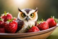 owl of Strawberries and Cream with an out-of-focus spoon in the background generated Ai.