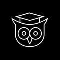 Owl in student academic hat. Education logo and icon. Outline and line style. Simple isolated illustration. Royalty Free Stock Photo
