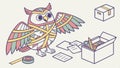 Owl studying and working, education knowledge organization illustration vector design Generative AI