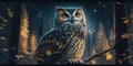 The owl surrounded by forest at night