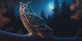 The owl surrounded by forest at night