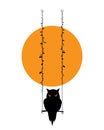 Owl silhouette on a swing on sunset, vector Royalty Free Stock Photo