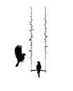 Bird on swing and flying bird silhouette, vector