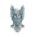 Owl Swooping Wings Clock Gears Tattoo