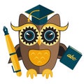 Owl teacher flat bird character vector illustration Royalty Free Stock Photo