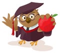 Owl teacher holding red apple