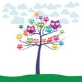 Owl tree colorful Royalty Free Stock Photo