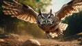Vibrant Owl Soaring Over A Photorealistic Dirt Road