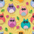 Owl wear black grasses seamless pattern Royalty Free Stock Photo