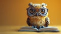 Owl Wearing Glasses Reading a Book