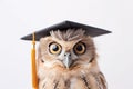 Owl Wearing Graduation Cap, Face Shot, Isolated on Transparent Background. AI