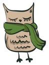 An owl wearing muffler vector or color illustration