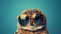 Retro Glamor Owl: Exotic Bird With Sunglasses On Blue Background Royalty Free Stock Photo