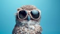 Retro Glamor: Owl Wearing Sunglasses On Blue Background