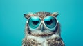 Retro Glamor: Owl Wearing Sunglasses On Blue Background