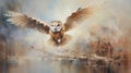 Hyper-realistic Vray Painting Of An Owl Landing In A Marsh Royalty Free Stock Photo