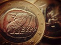 The owl of wisdom on a one-euro coin Royalty Free Stock Photo