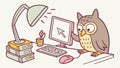 Owl working on computer, education technology study illustration vector design Generative AI Royalty Free Stock Photo