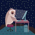 Owl working on the computer. Royalty Free Stock Photo