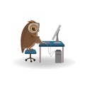 Owl working on the computer. Royalty Free Stock Photo