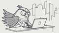 Owl working on laptop, symbolizing technology, wisdom, and work vector design Generative AI Royalty Free Stock Photo