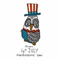Cute Owl 4th July Independence Day cartoon illustration Royalty Free Stock Photo