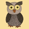 Owl zentangle and zendoodle. Zen tangle and zen doodle bird vector. Vintage coloring book. Wildlife tattoo.