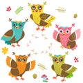 Owlet Baby. ÃÂ¡artoon Owl Character Set. Cut Vector. Funny Owl.