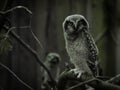 Owlets sits on a stump in the north forest Royalty Free Stock Photo