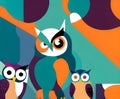 owls background knolling drawing Pantone color palette