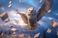 Owls bring mail from letters and drop them from the sky. A white owl delivers letters